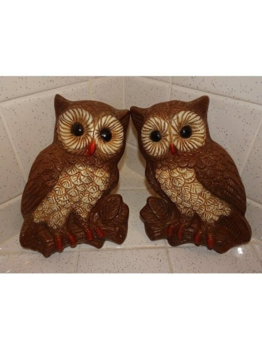 Vintage Owl Pair Wall Hanging mcm retro decor 1970's plaque foam craft